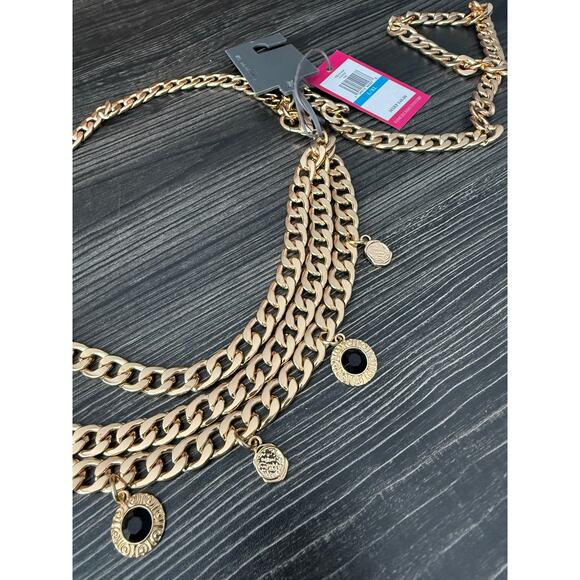 NWT Vince Camuto Chained Triple Belt with Gems and Coins Tassels Sz. L/XL - Picture 4 of 5